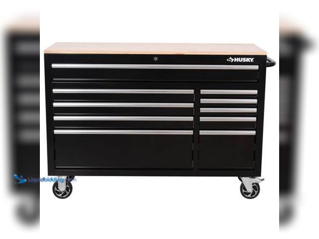 Lot 49-5553467 - Husky Modular Tool Storage 52 in. W x 20 in. D Standard Duty Black Mobile Workbench Cabinet Model # ...