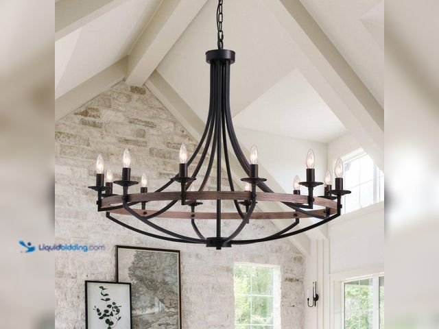 Lot 49-5416238 - 12-Light Vintage Chandelier Lighting Black Ceiling Light Fixture Indoor Farmhouse Wrought Iron Candl...