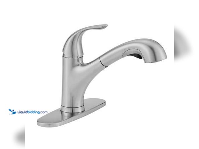 Lot 49-3565683 - Glacier Bay Market Single-Handle Pull-Out Sprayer Kitchen Faucet in Stainless Steel. Model # HD67737...
