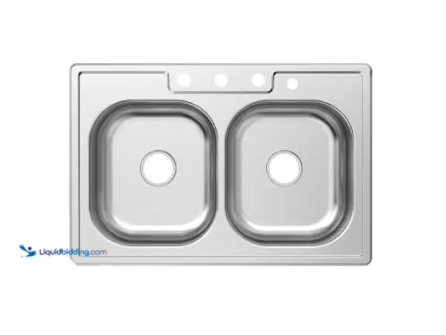 Lot 49-1624637 - Glacier Bay 33 in. Drop-In 50/50 Double Bowl 20 Gauge Stainless Steel Kitchen Sink Model # HDDB33228...