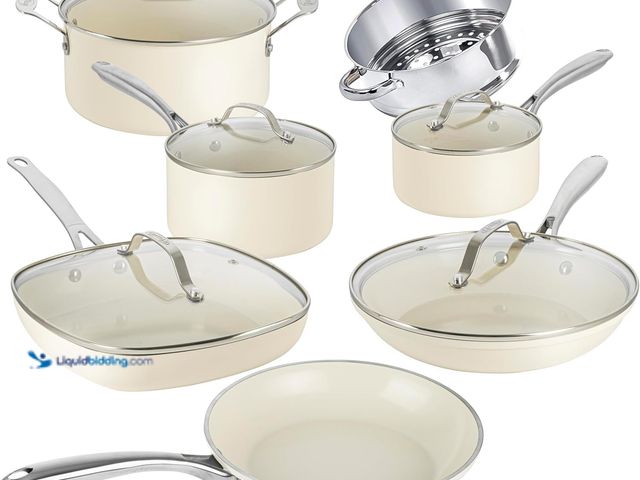 Lot 49-5487312 - Gotham Steel 12 Pc Ceramic Cookware Set Nonstick, Ceramic Pots and Pans Set Non Stick with Steamer f...