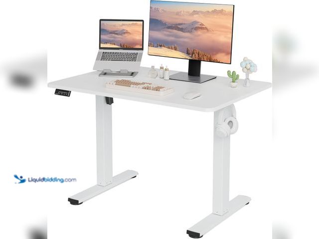 Lot 49-3565830 - LongKe Electric Standing Desk Adjustable Height, 40x24 Inches Sit Stand up Desktop for Home Office, ...