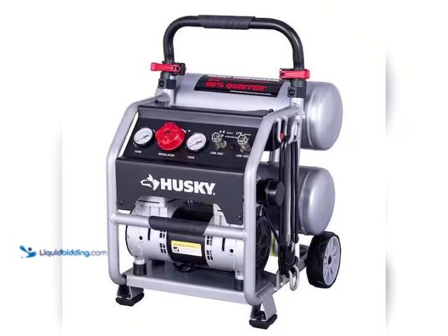 Lot 49-1569624 - Husky 4.5 Gal. 175 PSI Portable Electric Oil-Free Quiet Twin Stack Jobsite Air Compressor w/Rubber W...