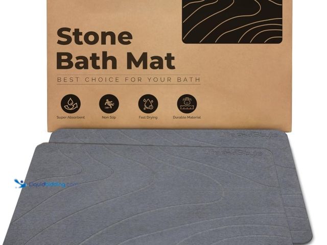 Lot 49-3431913 - 2 Pack Stone Bath Mat Diatomaceous Earth Shower Mat - Grey Wave Design Non Slip Super Absorbent Diat...