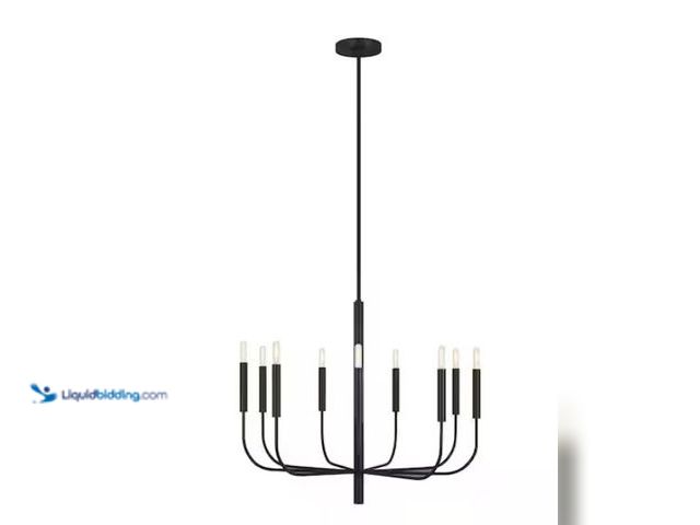 Lot 49-1519210 - Generation Lighting Brianna 9-Light Aged Iron Minimalist Modern Hanging Candlestick Chandelier, Mode...