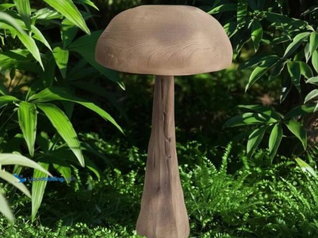 Lot 49-1570134 - Liv & Skye 17 in. x 32 in. Brown Resin Mushroom With Wood Grain Garden Statue, Model # 22145, Slight...