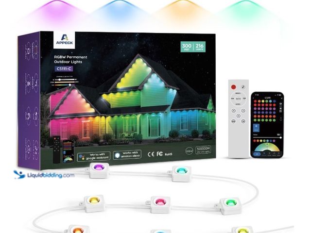 Lot 49-3431885 - APPECK Permanent Outdoor Lights 300ft with 216 LED Lights, 108W Smart RGBW Eaves Lights, DC 36V, 40L...