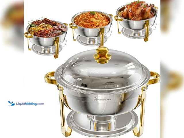 Lot 49-3565842 - WARMOUNTS 6.5QT Chafing Dishes for Buffet 4 Pack, Stainless Steel Round Chafing Dish Set with Lid Ho...