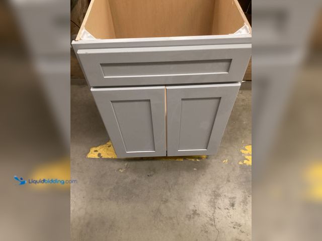 Lot 49-5551972 - Luxor Freestanding Kitchen Cabinet (Gray), Unused with scuffs, no top