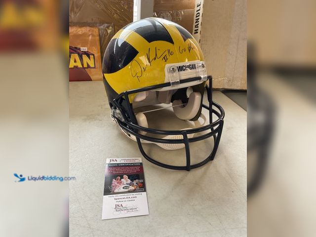 Lot 49-1830533 - COLLECTIBLE AMAZING UNIVERSITY OF MICHIGAN LEGEND DENARD ROBINSON AUTOGRAPHED FOOTBALL HELMET WITH J...