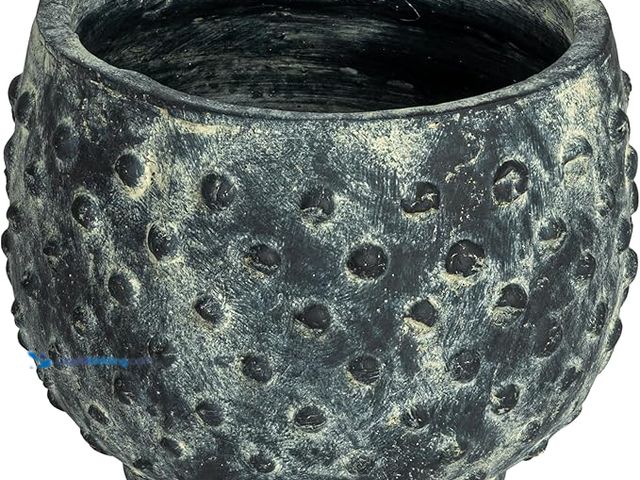 Lot 49-1557341 - Creative Co-Op Distressed Terra Cotta Hobnail Planter, 9.25" Diameter x 7.25” H, Black, Model # B0D9...