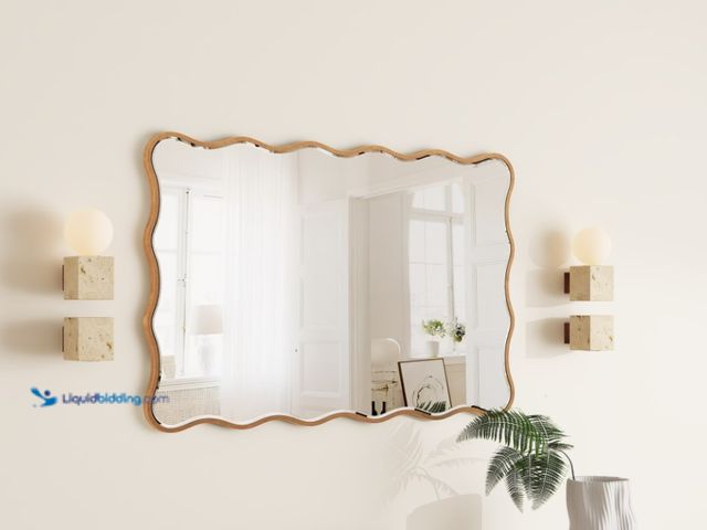 Lot 49-1630618 - 24in x 36in Gold Framed Rectangular Wavy Wall Mirror, Slightly Used, No Attachments, Scuffs and Scra...