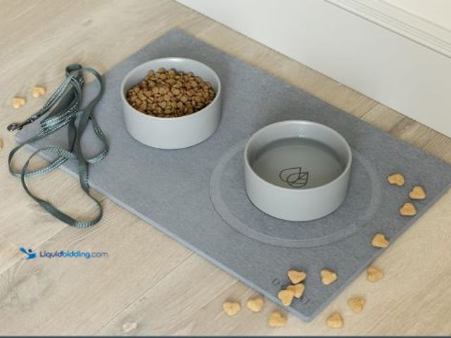 Lot 49-3473779 - Dorai Home Ceramic Dog Bowls with Stone Drying Mat – Diatomaceous Earth Stone Mat with Non-Slip Base...