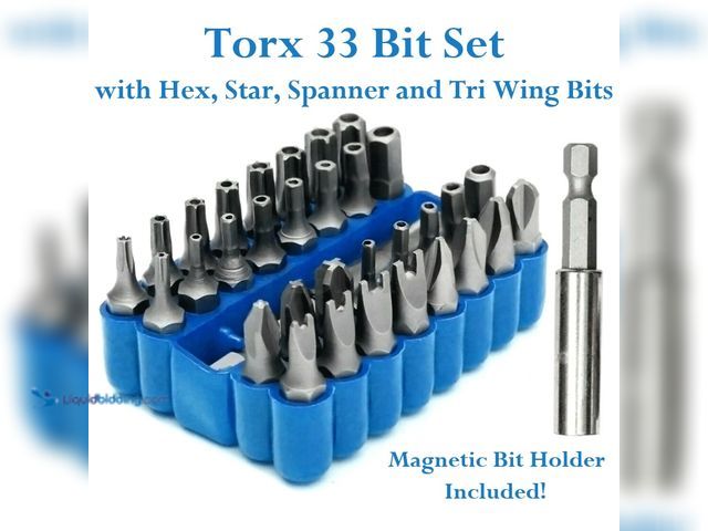 Lot 49-3435025 - Torx 33 Bit Set with Hex, Star, Spanner and Tri Wing Bits - NEW - Bits material: CR-V Steel.  Length...