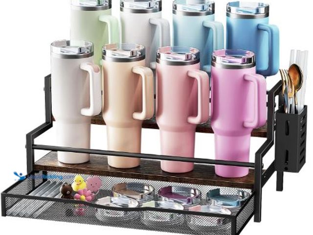 Lot 49-5436619 - Water Bottle Organizer for Full Stanley 40 oz Tumbler with Handle, 2 Tier Tumbler Organizer for 8 Cu...