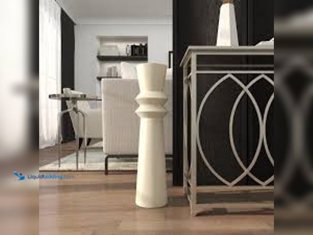 Lot 49-5407641 - Litton Lane 32 in. Cream Tall Art Deco Fluted Floor Metal Decorative Vase. Model # 043821. Unused