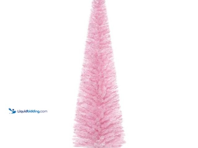 Lot 49-5447641 - HOMCOM 7' Artificial Pencil Christmas Tree, Slim Xmas Tree with 499 Realistic Branch Tips and Plasti...