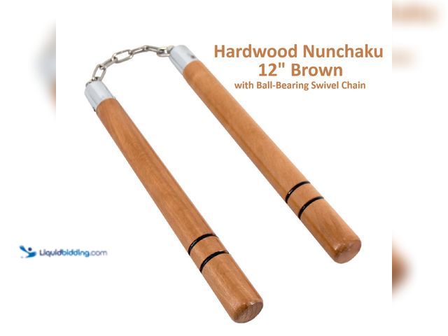 Lot 49-1820476 - Hardwood Nunchaku 12" Brown with 5.5" Ball-Bearing Swivel Chain - NEW - These nunchucks have 12" han...