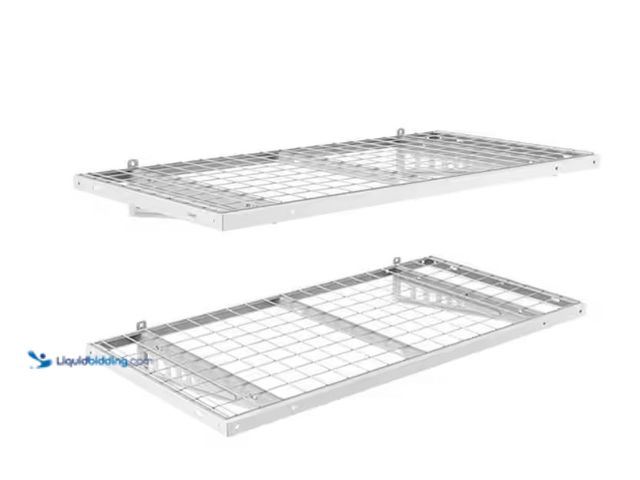 Lot 49-3614886 - FLEXIMOUNTS 48 in. W x 24 in. D White Heavy Duty Steel Garage Wall Shelves with Brackets (2-Pack), M...