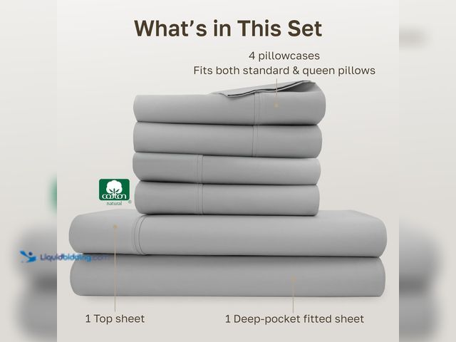 Lot 49-5539626 - California Design Den 6-Pc Queen Size Sheet Set with 4 Pillowcases - 400 Thread Count 100% Cotton Sh...