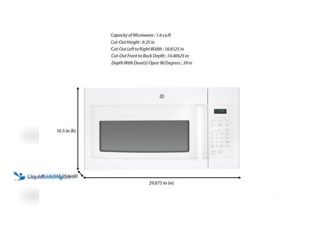 Lot 49-5446852 - GE
1.6 cu. ft. Over-the-Range Microwave in White. Item unused with dents SKU #1000018071