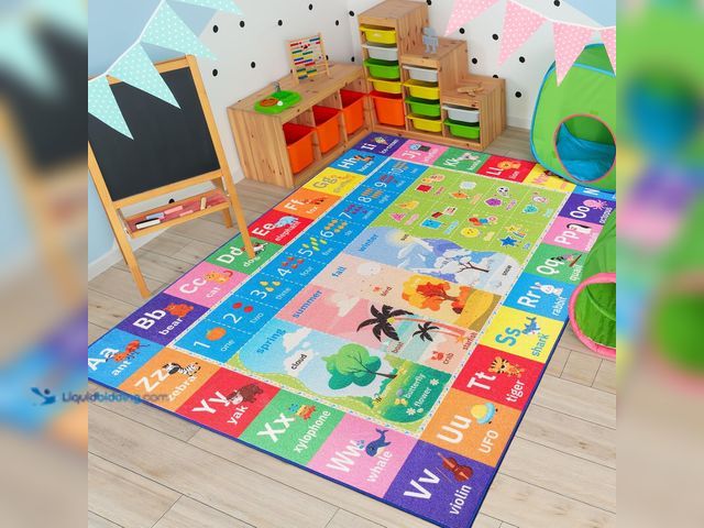 Lot 49-5552268 - ABC Kids Rug for Classroom, 5x7 Colorful Washable Play Area Rugs | Non-Slip Low Pile Educational Rug...