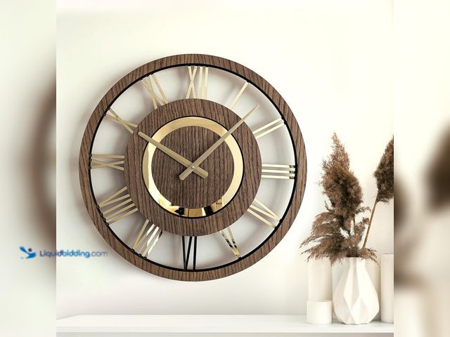 Lot 49-3528332 - Modern Wall Clock with Gold Roman Numbers Battery Operated Silent Non Ticking Minimalist Design for ...
