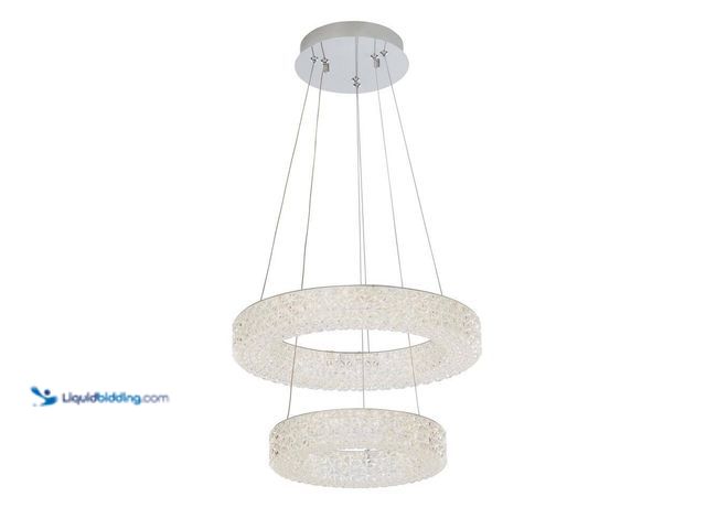 Lot 49-1632071 - Home Decorators Collection Wesley Park 150-Watt Integrated LED Chrome Pendant Hanging Light with Cle...