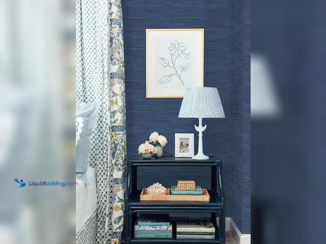 Lot 49-2003457 - Approx. (30) sq. ft. of SOCIETY SOCIAL Navy Blue Classic Faux Grasscloth Peel and Stick Wallpaper (C...