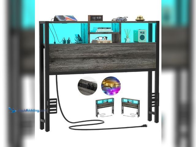 Lot 49-3473634 - Aheaplus Headboard for Twin Size Bed with Storage, Headboards with Outlets, USB Ports and LED Light,...