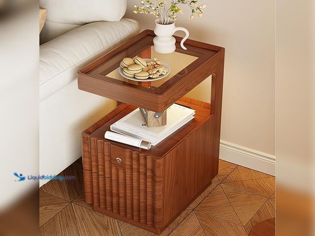 Lot 49-3472601 - Solid Wood Nightstand, Fluted Night Stand with Drawers, Side Table with Storage Shelf, Modern End Ta...