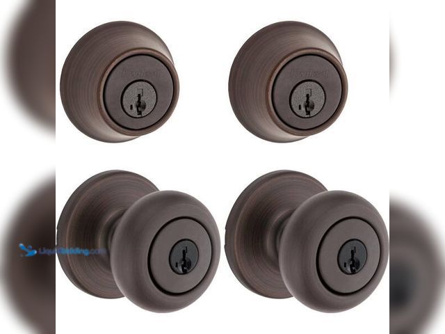 Lot 49-5452551 - Kwikset
Cove Venetian Bronze Keyed Entry Door Knob and Single Cylinder Deadbolt Project Pack featur...
