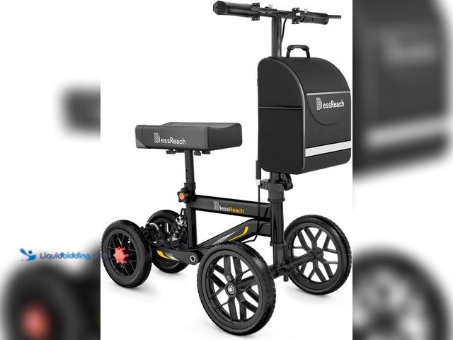 Lot 49-5546158 - BlessReach Deluxe Medical Scooter Double Handbrake, All Terrain Steerable Knee Scooter Crutch Altern...