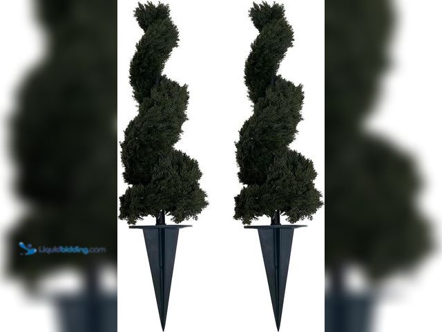Lot 49-5408612 - 32" Artificial Boxwood Bush Spiral Topiary Tree UV Resistance Rated with Spike. Easy to Push in The ...