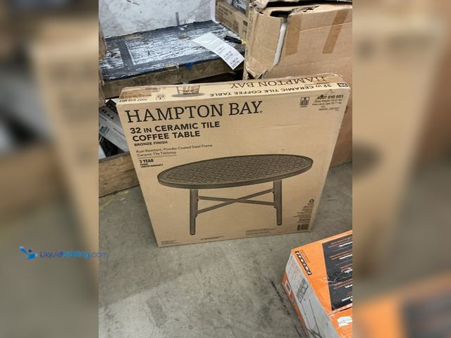 Lot 49-5509797 - Hampton Bay 32" Round Metal Outdoor Coffee Table with Ceramic Tile Top. Model # 735.2380.00, Unused,...