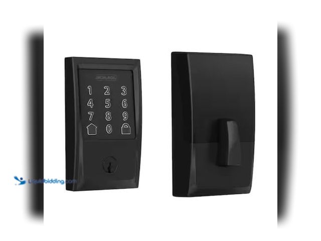 Lot 49-2005888 - Schlage Century Matte Black Electronic Encode Smart WiFi Deadbolt with Alarm, Model # BE489WB CEN 62...