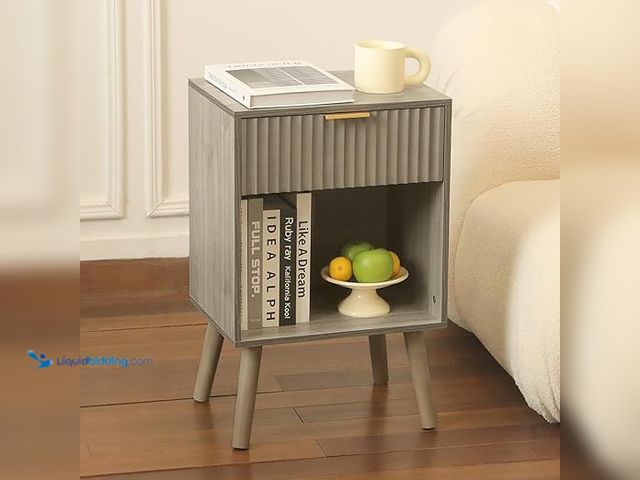 Lot 49-5411621 - Mid Century Modern Nightstand, Wood Bedside Table with Drawer and Opening Storage, End Table Living ...