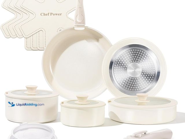 Lot 49-5447922 - Chef Power Ceramic Cookware Set Non Toxic with Detachable Handles, Healthy Nonstick Pans and Pots Se...