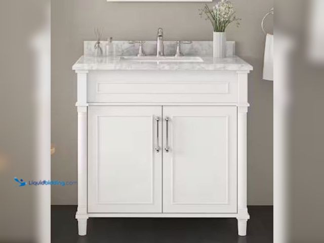 Lot 49-5436224 - Home Decorators Collection Aberdeen 36 in. Single Sink White Bath Vanity with Carrara Marble Top (As...