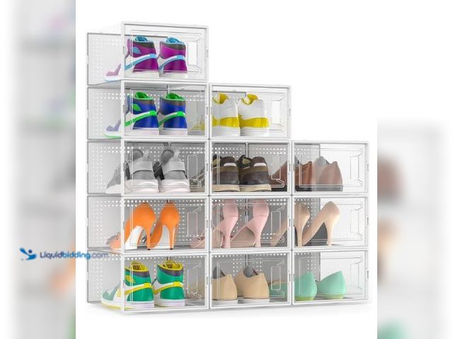 Lot 49-3473764 - Lot of (12) Secret Space 12 Pack Large Shoe Organizer Storage Boxes for Closet, Modular Space Saving...