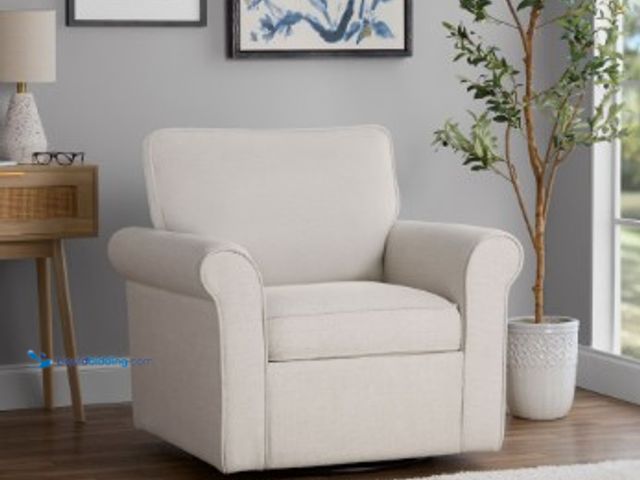 Lot 49-2025483 - Mainstays Swivel Accent Chair with Rolled Arms, Cream Fabric Upholstery, Model # 15570269031, MSRP $...