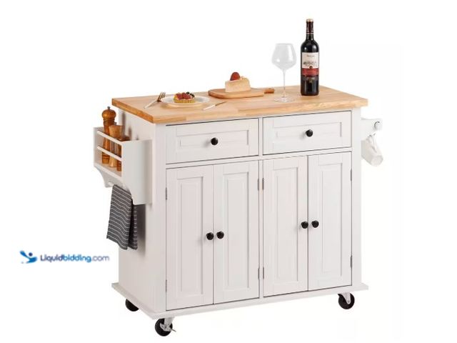 Lot 49-1516912 - VEVOR Kitchen Island Cart with Solid Natural Wood Top 35.4 Width Mobile Carts with Storage Cabinet P...