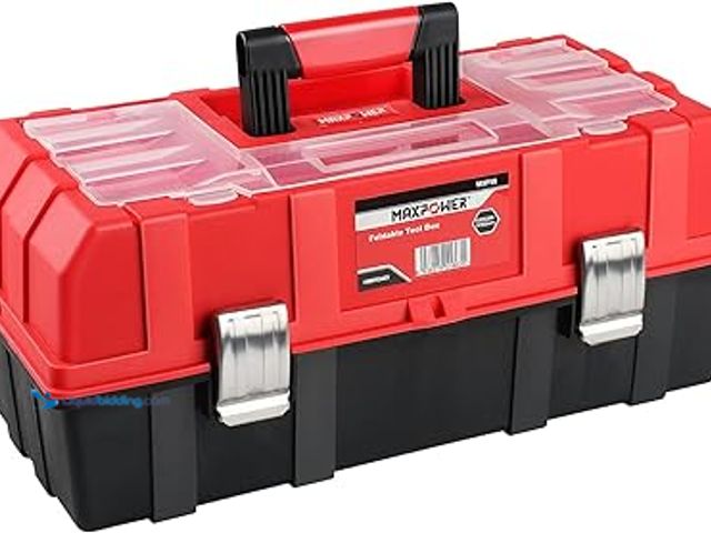 Lot 49-3528701 - MAXPOWER 16-Inch Tool Box, Three-Layer Folding Plastic Storage Toolbox, Multi-Function Organizer wit...