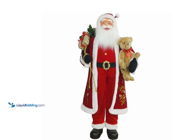 Lot 49-1544822 - 5 ft. Life-Size Standing Santa Claus Christmas Figure with Teddy Bear & Gift Bag, Model # 1750386284...