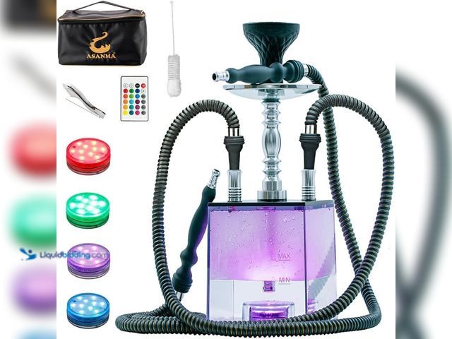 Lot 49-5410828 - 2 Hose Hookah Set with Travel Case Cleaning Brush, ASANMA Micro Cube Acrylic Hookah with Silicone Bo...
