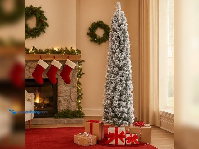 Lot 49-1546868 - BreeBe - Flocked Slim Xmas Tree 6-7ft with 100 Incandescent Lights & Full Tips - White, Model # 1096...