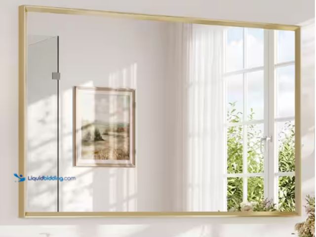 Lot 49-1636815 - 30"x48" Brushed Gold Aluminum Framed Wall Mirror - Model # AH-LTM-3048GD, New, Opened To Verify, Scu...