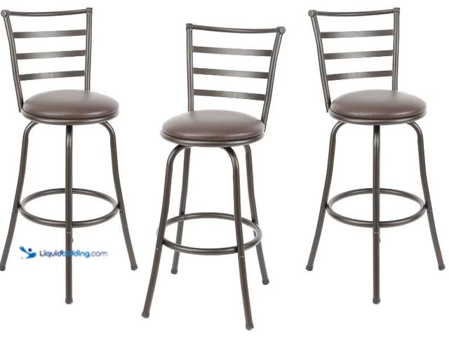 Lot 49-1625761 - Mainstays Adjustable-Height 3 Pack Indoor Swivel Barstool with Bronze Ladder Back and Espresso Vegan...