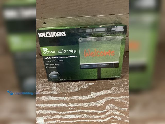 Lot 49-3565706 - IdeaWorks JB8647 DIY Acrylic Sign with Solar Lighting Panel-Marker Included. Model: B08TMX6M9S. Unus...