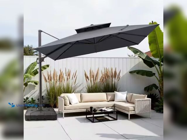 Lot 49-1624406 - Crestlive Products 11 ft. x 11 ft. Double Top Patio Cantilever Umbrella in Dark Gray Tiltable Outdoo...